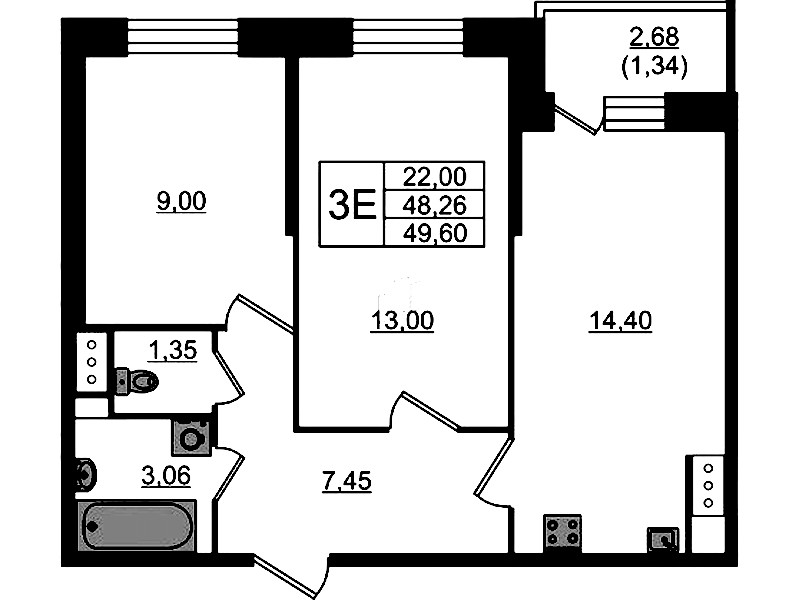 2-комнатная квартира 49.6 м², 4/23 эт., ЖК «Живи! В Рыбацком»